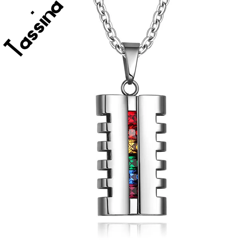 Tassina LGBT Európe Gay Pride Šperky Vlny Dizajn z Nehrdzavejúcej Ocele Rainbow Crystal Prívesok Náhrdelníky Pre Lesbické Šperky TNPPN011 Obrázok 1