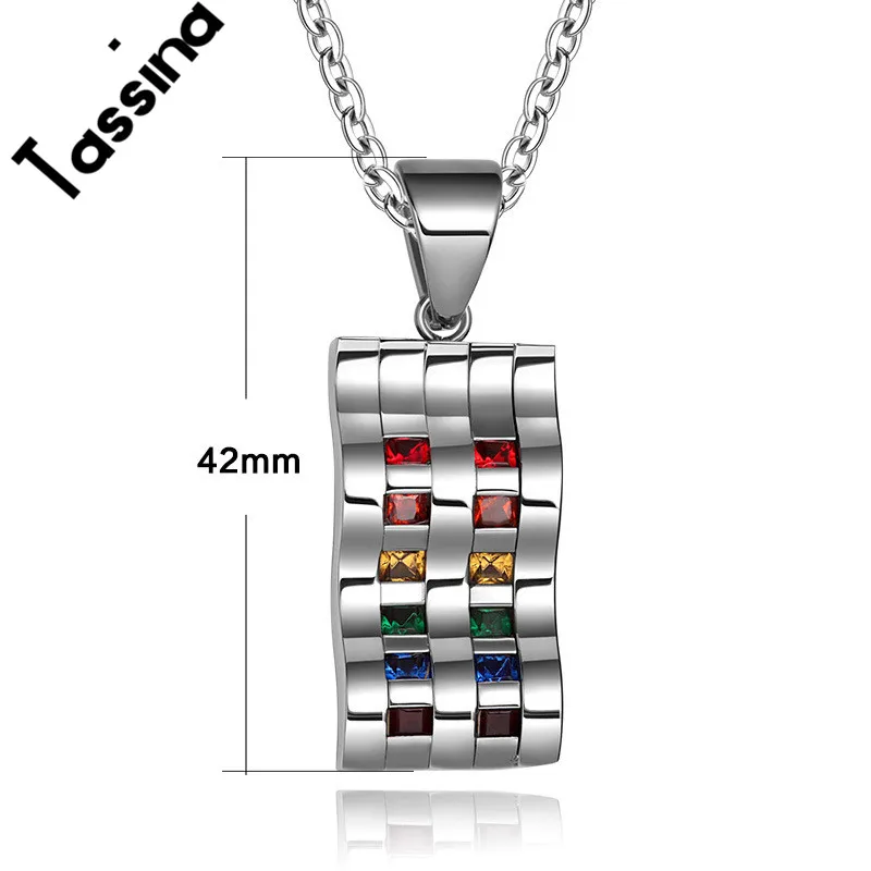 Tassina LGBT Európe Gay Pride Šperky Vlny Dizajn z Nehrdzavejúcej Ocele Rainbow Crystal Prívesok Náhrdelníky Pre Lesbické Šperky TNPPN011 Obrázok 2