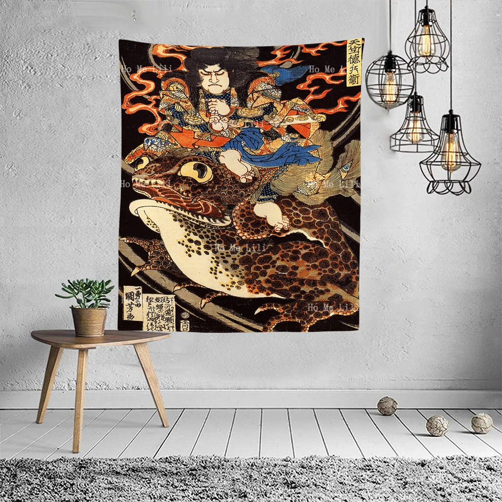 Tradičné Japonské Umenie Ukiyoe Človek Jazdí Na obrovský Oheň-dýchať Ropucha Tým, že Ho Ma Lili Gobelín Dizajnér Izba Príslušenstvo Obrázok 1