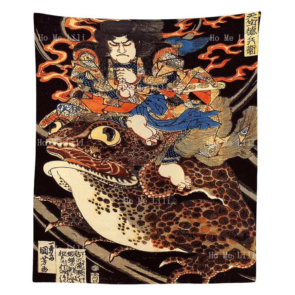 Tradičné Japonské Umenie Ukiyoe Človek Jazdí Na obrovský Oheň-dýchať Ropucha Tým, že Ho Ma Lili Gobelín Dizajnér Izba Príslušenstvo Obrázok 2