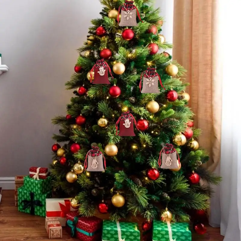 Vianočný Adventný Kalendár Tašky 24 Dní Vrecoviny Visí Adventný Kalendár Candy Darček Šnúrkou Taška Časovač Dekorácie S Príchodom Obrázok 1