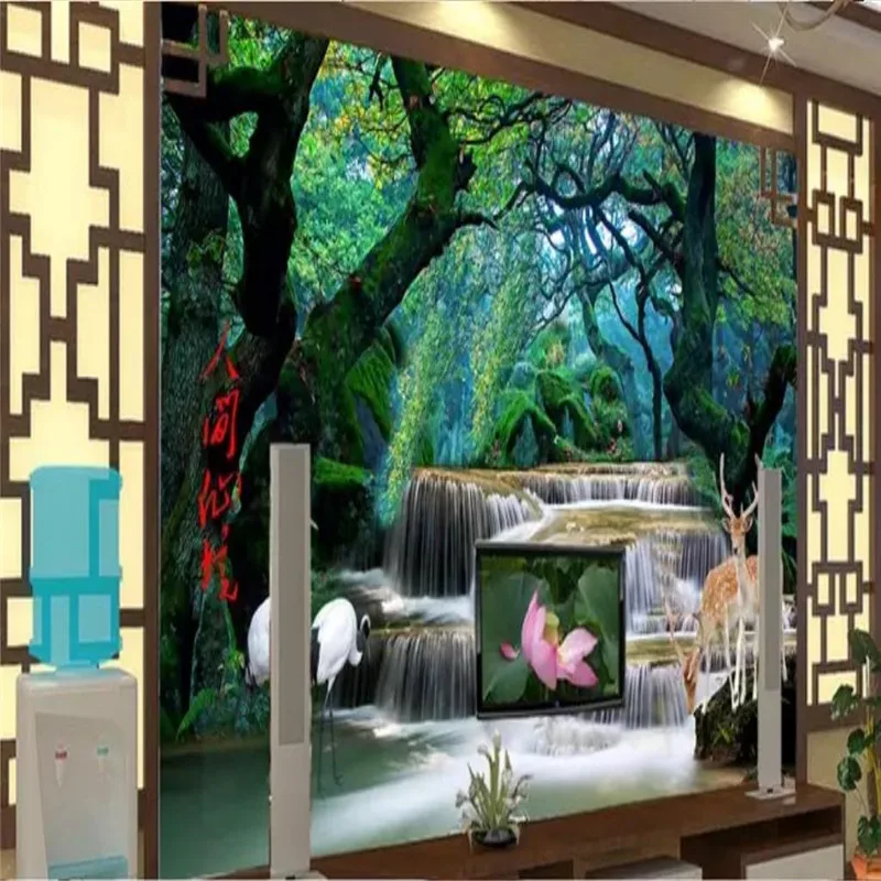 Vlastné 3d tapety HD fantasy lesa vodopád sveta divov pozadí nástenné maľby Obrázok 2