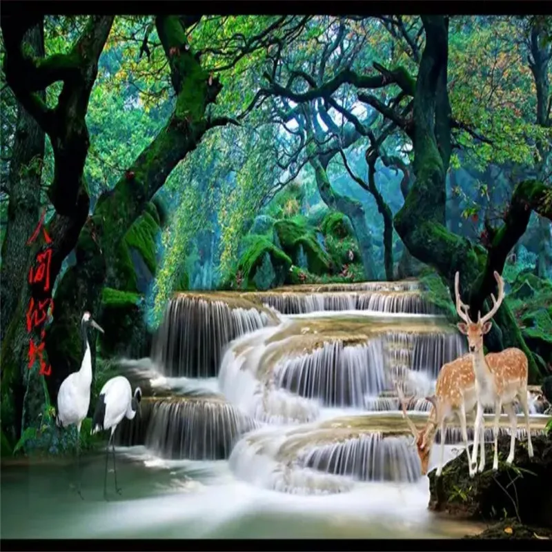 Vlastné 3d tapety HD fantasy lesa vodopád sveta divov pozadí nástenné maľby Obrázok 4